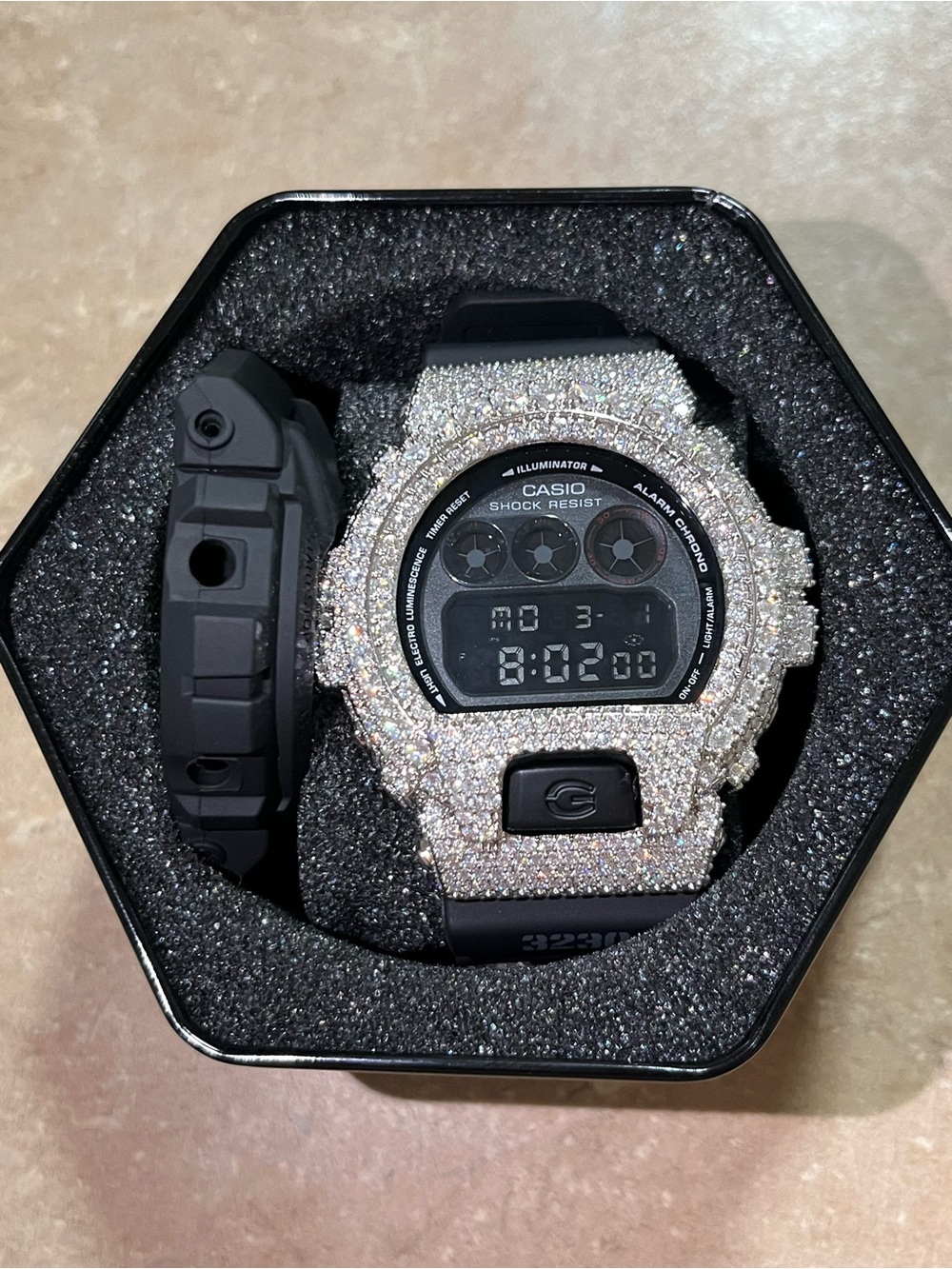 Casio Men's Black Strap Digital Watch with Silver Crystal Bezel